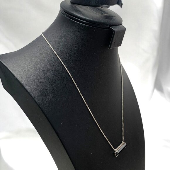 KENDRA SCOTT LEANOR Black Glass Bar Pendant Necklace Rhodium Plated 18"L + 2" - Picture 2 of 7